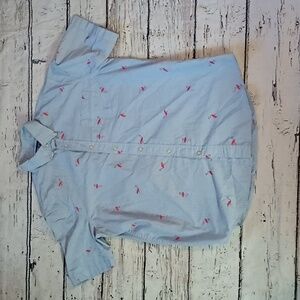 Chaps Men's Blue Red Flamingo Print Short Sleeve  Button Down Shirt L